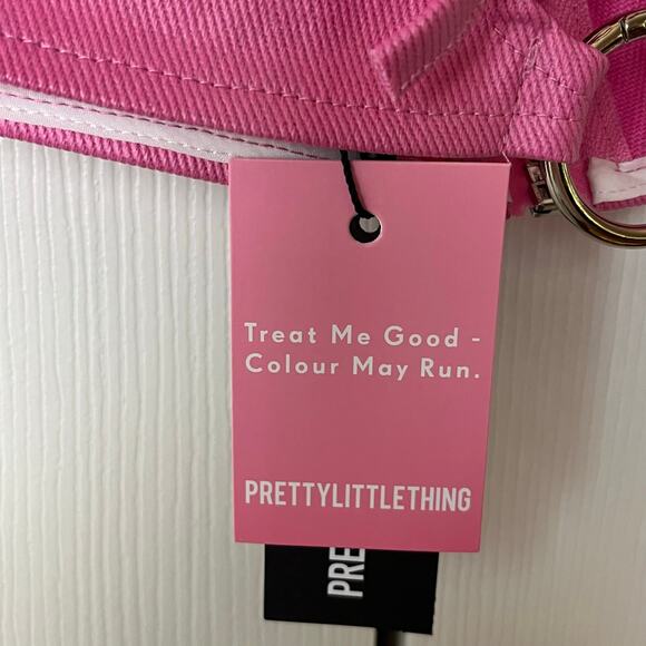 Pretty Little Thing Pink Ring Detail Coated Denim Tie Neck Bralette 10 - Picture 3 of 8